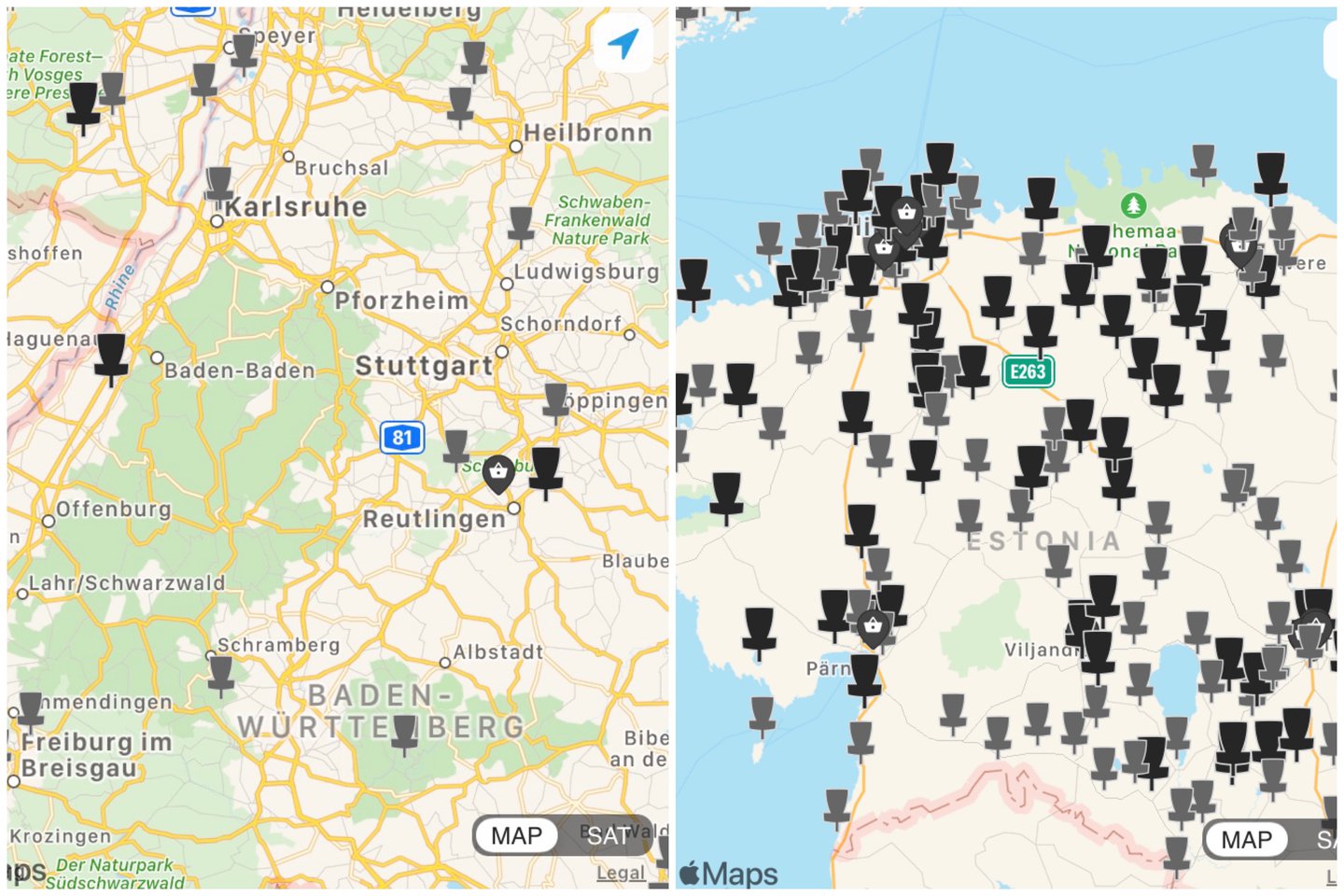 Discgolfdichte im Direktvergleich
