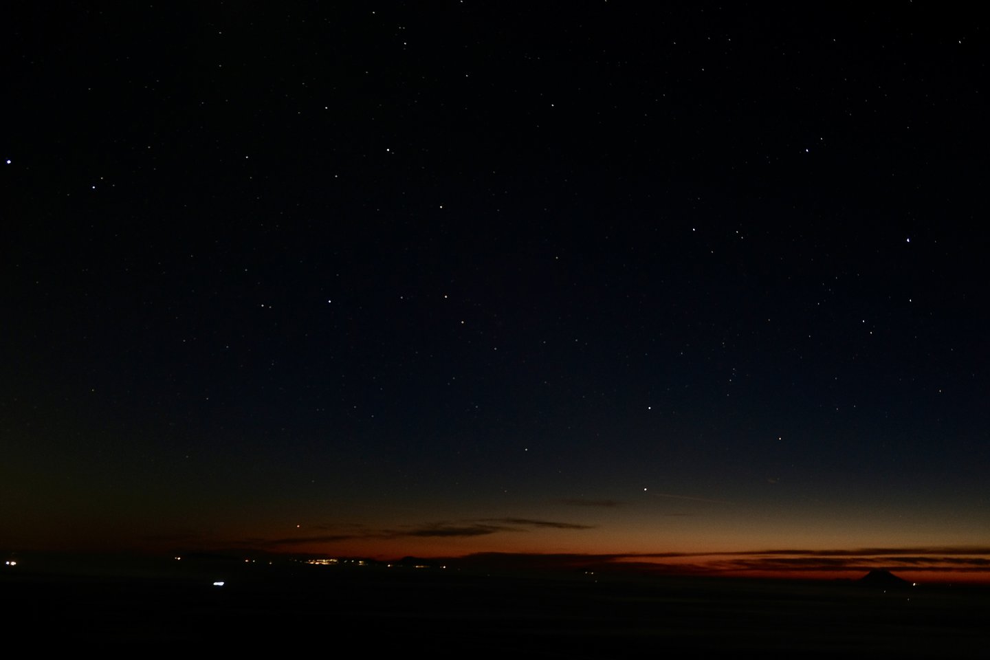 Nach Sonnenungang. Der Schatten rechts unten ist Stromboli.